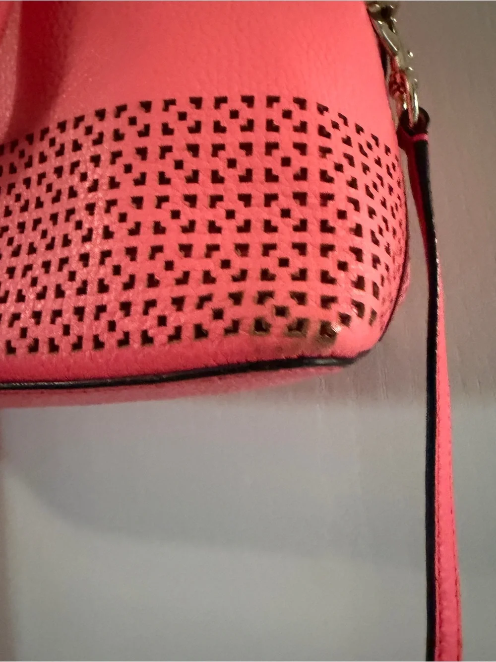 kate spade Coral Pink Perforated Dome Satchel with Crossbody Strap